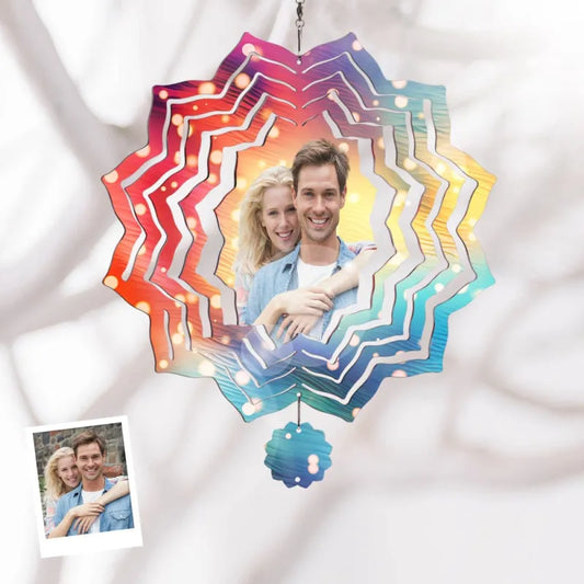 Custom Photo Snowflake Wind Spinner Chime Garden Decoration Couple Valentine's Day Gift