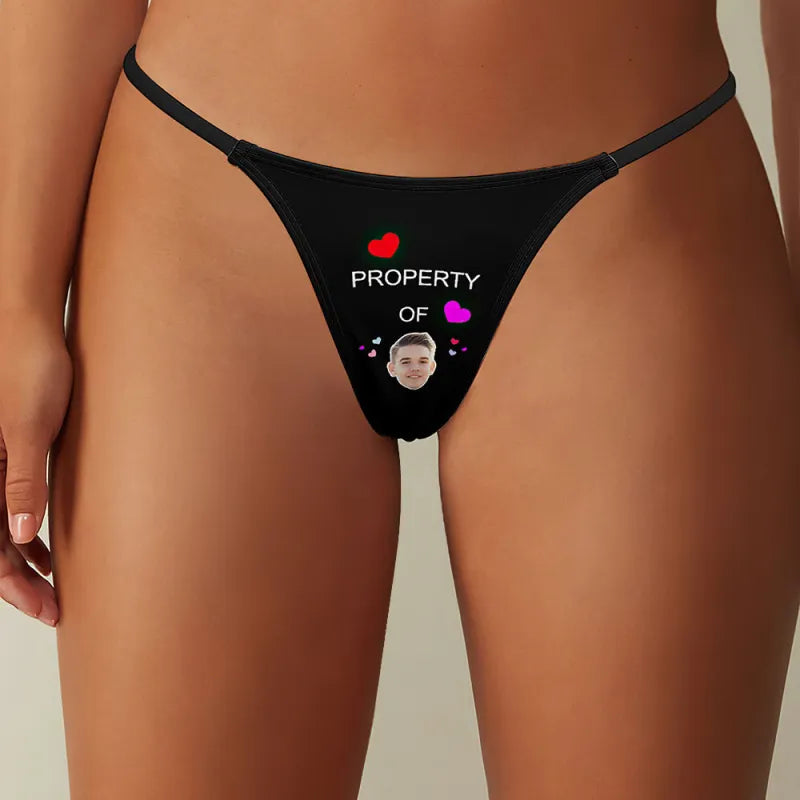 Custom Face Property of Him Women's Tanga Thong with Hearts Valentine's Day Gift